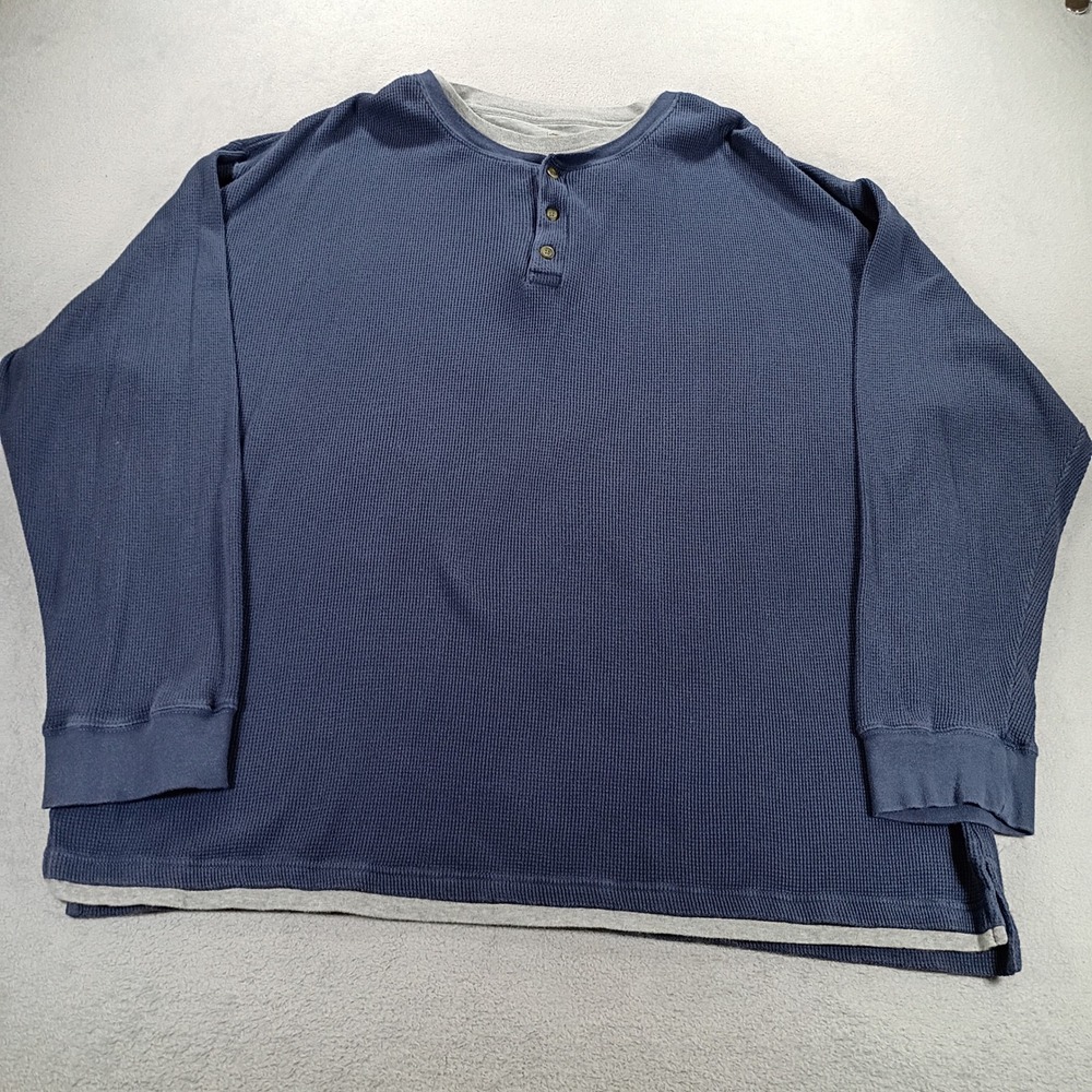 RedHead Mens Henley Shirt Blue 2XL Waffle Knit Layered Look Thermal